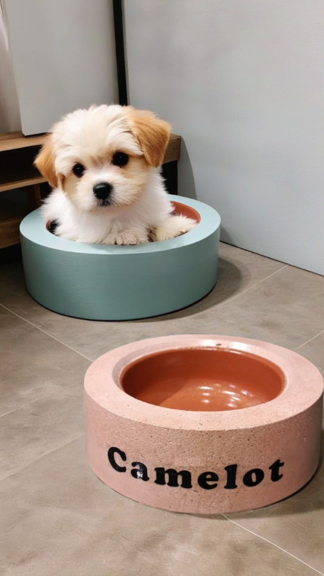 Beton Kedi/Köpek Mama Veya Su Kabı, Kişiye Özel, El Yapımı Kahverengi