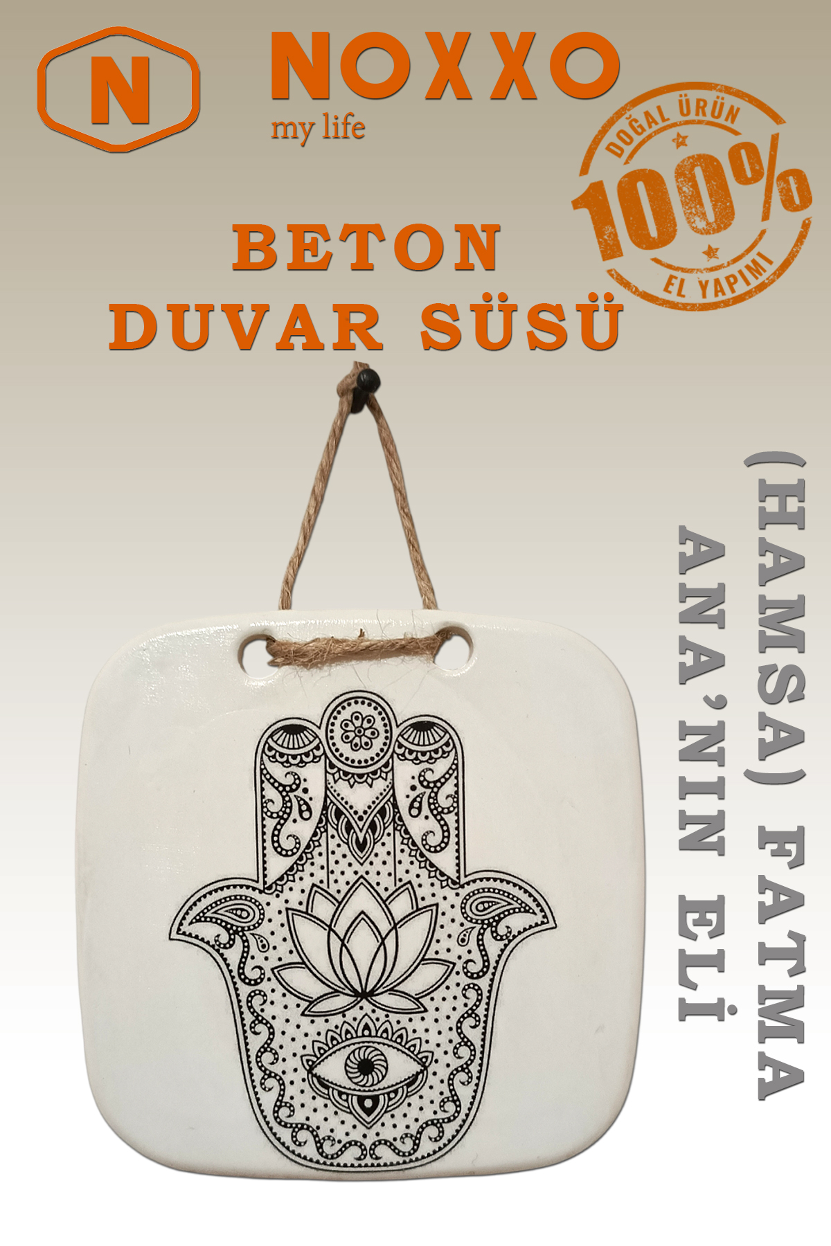El Yapımı Beton Duvar Süsü – Hamsa (Fatma Ana’nın Eli) Motifli Dekoratif Aksesuar