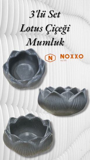 3 lü Lotus Çiçeği Mumluk Seti - Dekoratif Tealight Mumluk Beton Antrasit