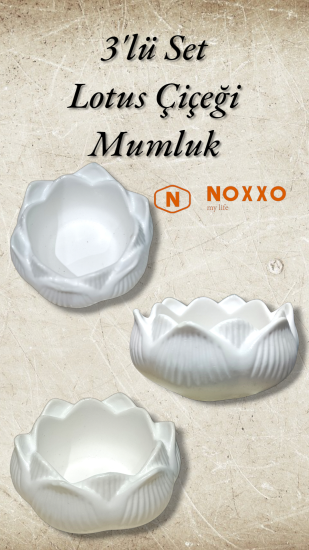 3 lü Lotus Çiçeği Mumluk Seti - Dekoratif Tealight Mumluk Beton Beyaz