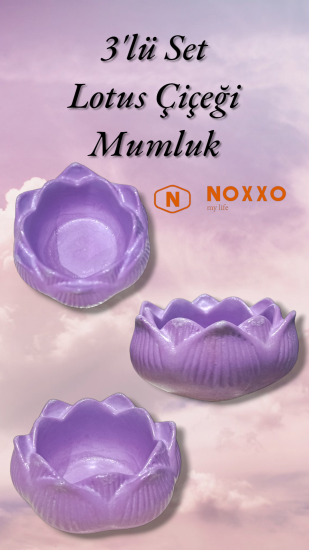 3 lü Lotus Çiçeği Mumluk Seti - Dekoratif Tealight Mumluk Beton Mor