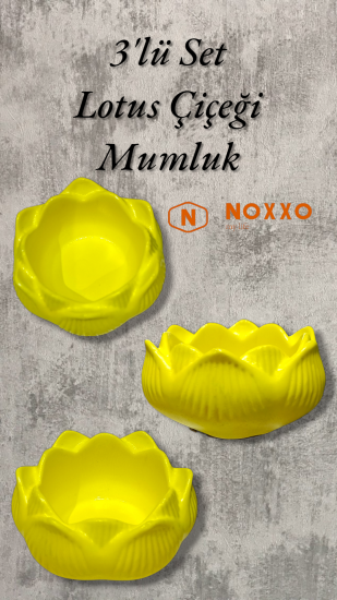 3 lü Lotus Çiçeği Mumluk Seti - Dekoratif Tealight Mumluk Beton Sarı