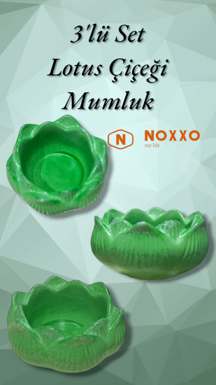 3 lü Lotus Çiçeği Mumluk Seti - Dekoratif Tealight Mumluk Beton Yeşil