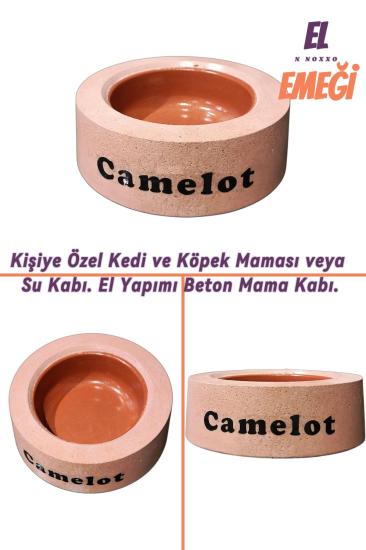Beton Kedi/Köpek Mama Veya Su Kabı, Kişiye Özel, El Yapımı Kahverengi