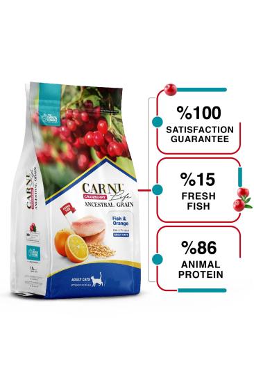 Açık 1 Kg Carni Life Yetişkin Kedi Maması Ata Tahıllı Balık Portakal Kızılcık