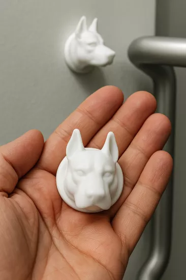 Köpek Başlı Esnek Kapı Kolu Tamponu | Yapışkanlı Darbe Emici Duvar Koruyucu